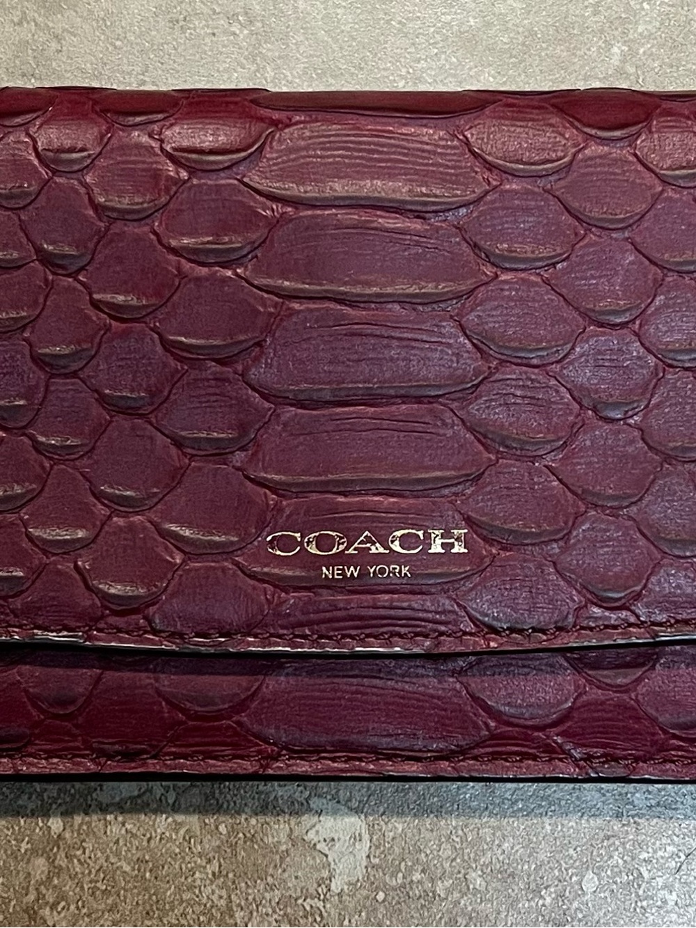 COACH Burgundy Python-Embossed Leather Wallet